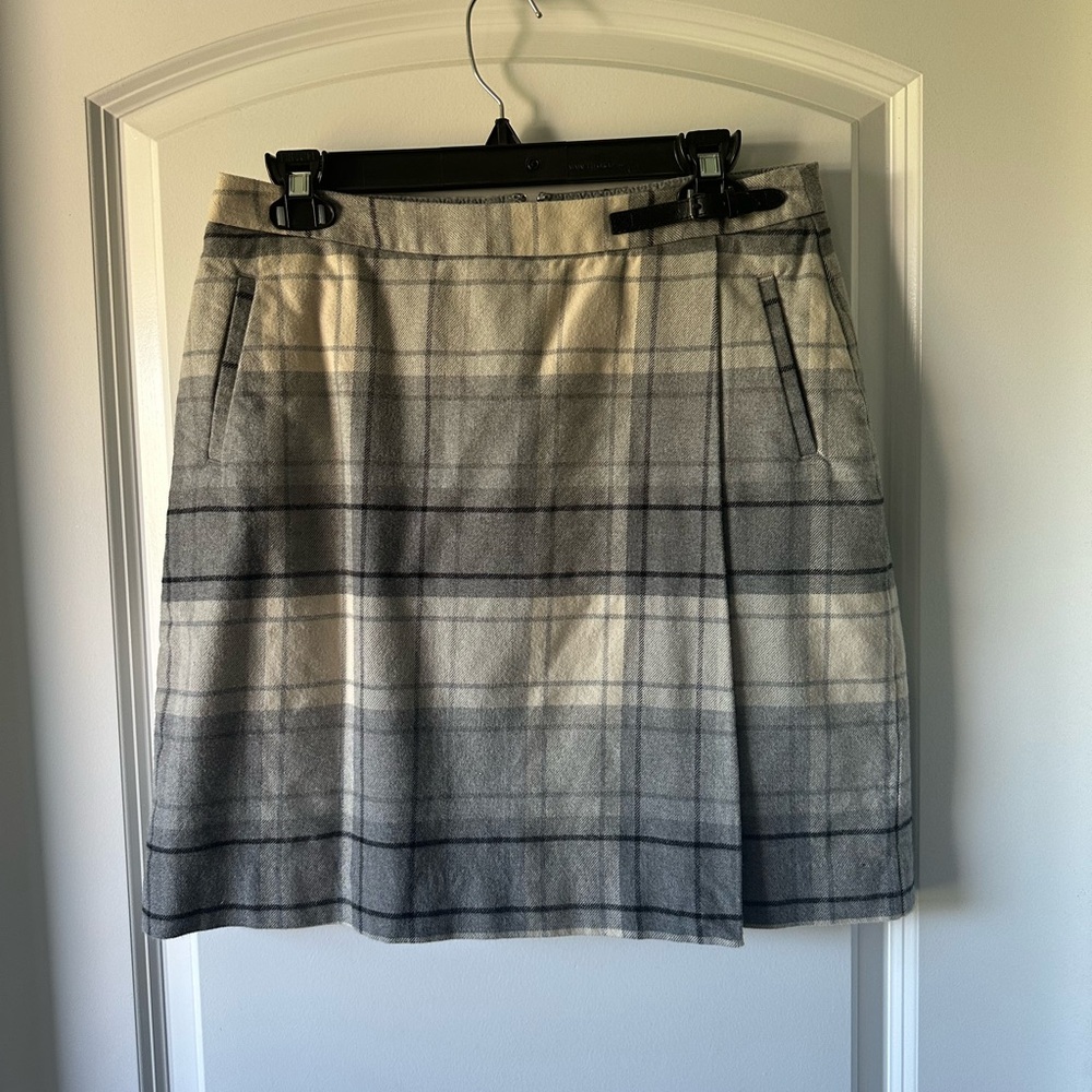 L.L. Bean Gray Plaid Classic Fit Skirt 100% Cotton